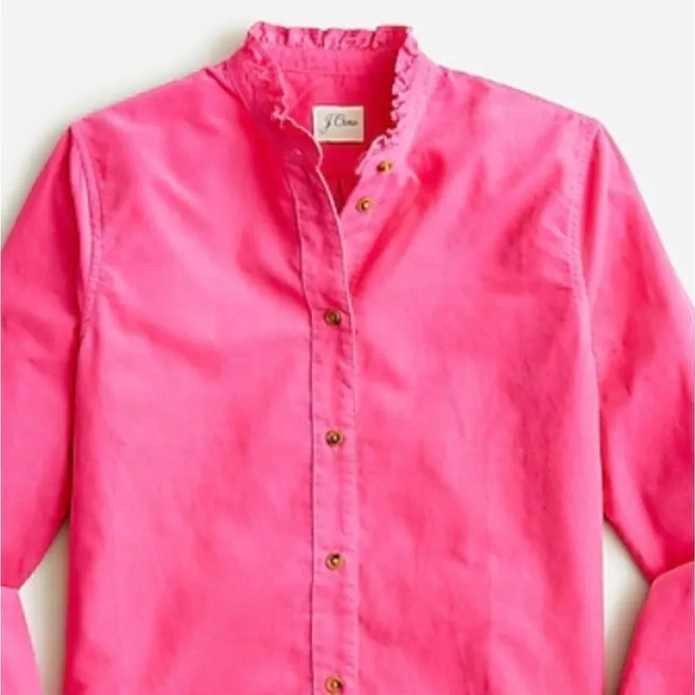 J CREW Corduroy Ruffleneck Hot Pink Button Down Shirt Sz 0 NWT